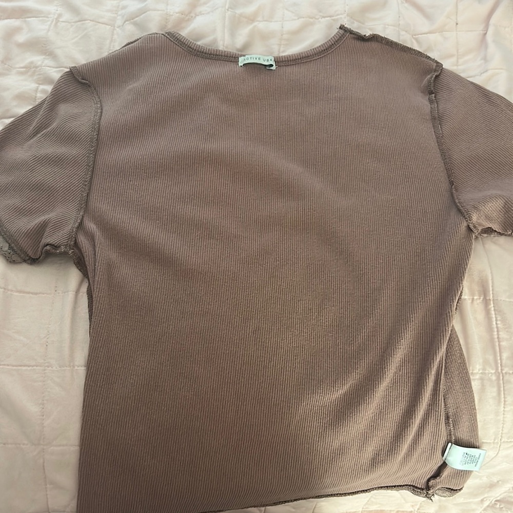 Brown active USA ribbed baby tee